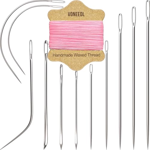 VONEEDL Polster-Reparatur-Set: gewachstes Nähgarn (rosa) und robuste Nadeln (11 Stück) für Leder, Leinwand und Quiltgarn von VONEEDL