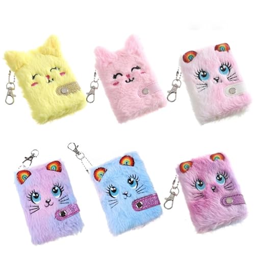 VONNST 1 pcs Plush Keychain Notebook, Cartoon Cat Multipurpose Blank Notebook with Snap Button for Writing Drawing Pad Travel Jour, 2.8'' x 4'' Random Color von VONNST