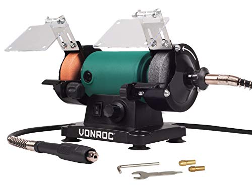 VONROC Doppelschleifer Doppelschleifmaschine 150W /75MM Welle - Schleifmaschine inkl. Schleifstein & Poliermscheibe - Schleifbock mit variable Geschwindigkeit von VONROC