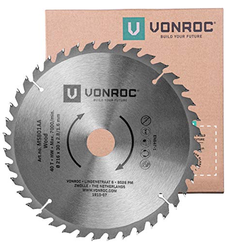 VONROC Kappsägeblatt - Gehrungssägeblatt 216 mm - 40 Zähne – für Holz – Universal - Auch für Tischkreissägen VONROC Kappsägeblatt - Gehrungssägeblatt 216 mm - 40 Zähne – für Holz – Universal - Auch für Tischkreissägen von VONROC