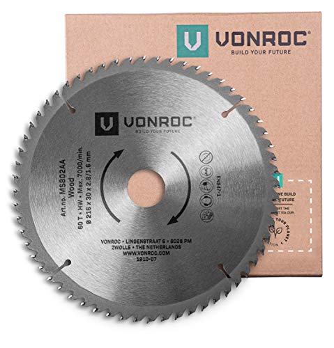 VONROC Kappsägeblatt - Gehrungssägeblatt 216 mm - 60 Zähne – für Holz – Universal - Auch für Tischkreissägen von VONROC