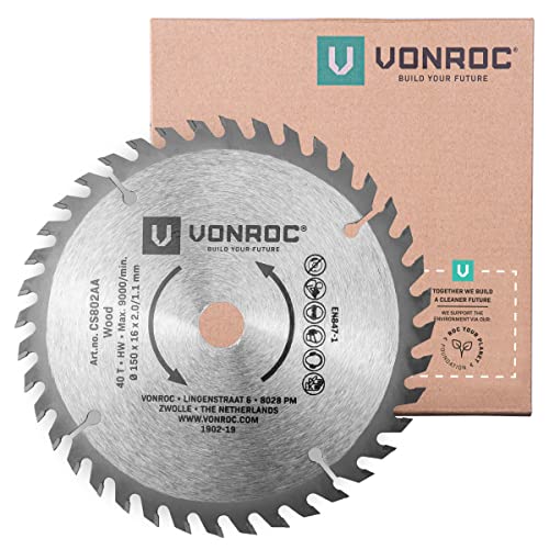 VONROC Kreissägeblatt 150 x 16 x 2,0/1,1 mm - 40 Zähne – für Holz – Universal von VONROC