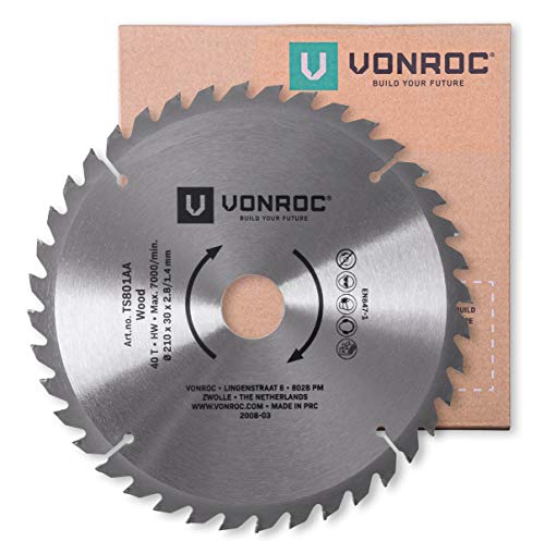 VONROC Sägeblatt – 210 mm – 40 Zähne – für Holz – geeignet für Tischkreissägen und Kappsägen VONROC Sägeblatt – 210 mm – 40 Zähne – für Holz – geeignet für Tischkreissägen und Kappsägen von VONROC