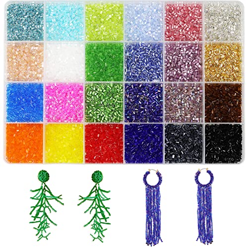 10/0 sechseckige Glasperlen, ca. 21600 Stück in Box, 24 mehrfarbige Sortiment, sechseckige Bastelperlen, für Schmuckherstellung, sechseckig, 2 x 2,2 mm (900 Stück/Farbe, 24 Farben) von VOOMOLOVE