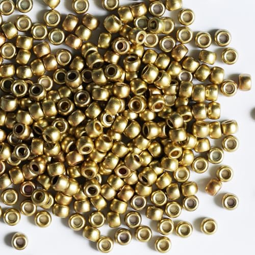 1000 Stück goldene Pony-Perlen, Armbandperlen, Perlen für Haarzöpfe, Perlen zum Basteln, Kunststoffperlen, Haarperlen für Zöpfe, 6 x 9 mm (Gold) von VOOMOLOVE