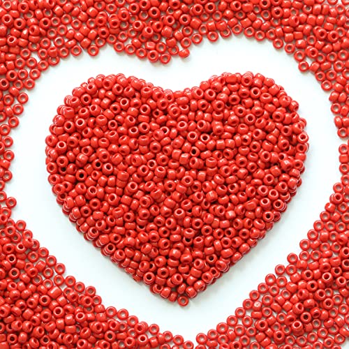 3 mm Rot Samenkugeln, ungefähr 4000 Stück / 110 Gramm pro Beutel, 8/0 Glas-Kunstperlen für die Herstellung von Ohrringen, Taillen-Schmuck, handgemachte Samenkugeln (Rot) von VOOMOLOVE
