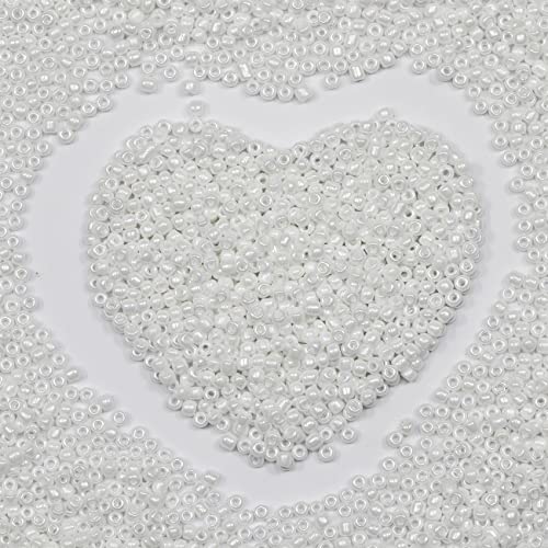 3 mm perlweiß Samenkugeln, ungefähr 4000 Stück / 110 Gramm pro Beutel, 8/0 Glas-Kunstperlen für die Herstellung von Ohrringen, Taillen-Schmuck, handgemachte Samenkugeln (perlweiß) von VOOMOLOVE