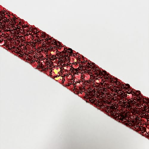 4,5 m langes rotes Paillettenband, 32 mm breit, ideal für Nähprojekte, Bastelarbeiten, Kostümherstellung und Heimdekoration (rot) von VOOMOLOVE