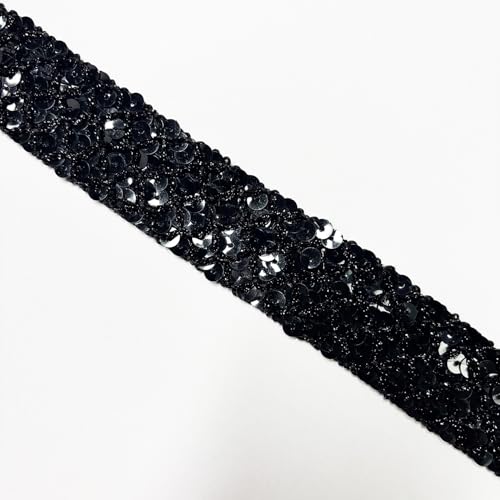 4,5 m langes schwarzes Paillettenband, 32 mm breit, ideal für Nähprojekte, Bastelarbeiten, Kostümherstellung und Heimdekoration (schwarz) von VOOMOLOVE