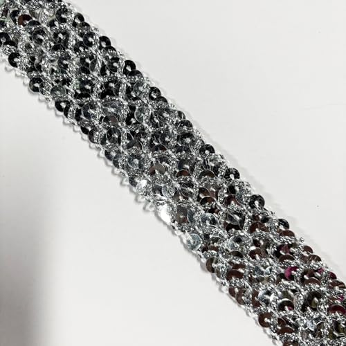 4,5 m langes silbernes Paillettenband, 32 mm breit, ideal für Nähprojekte, Bastelarbeiten, Kostümherstellung und Heimdekoration (Silber) von VOOMOLOVE
