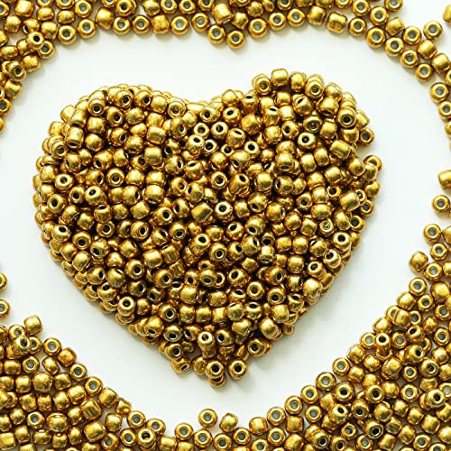 4 mm Gold Samenkugeln, ungefähr 1600 Stück / 110 Gramm pro Beutel, 6/0 Glas-Kunstperlen für die Herstellung von Ohrringen, Taillen-Schmuck, handgemachte Samenkugeln (Gold) von VOOMOLOVE