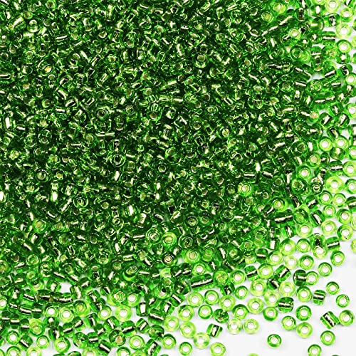 Bulk Bag Beads, ca. 4800, 3 mm, 8/0 Glasperlen, Abstandshalter, Ohrringe, Armbänder, Anhänger, Taillenschmuck, DIY, handgefertigt, 3 mm Rocailles (fluoreszierendes Grün) von VOOMOLOVE