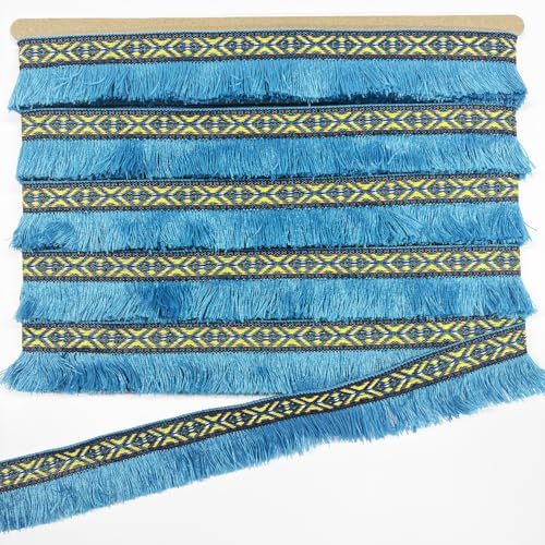 Fransenborte im Boho-Stil, 40 mm, Seeblau, Fransenborte im Boho-Stil, zum Nähen von Fransen für Vorhänge, Teppiche und für andere Bastelarbeiten (Seeblau) von VOOMOLOVE