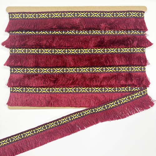 Fransenborte im Boho-Stil, 40 mm, Weinrot, Fransenborte für Vorhänge, Teppiche und zum Erstellen anderer Bastelarbeiten (Weinrot) von VOOMOLOVE