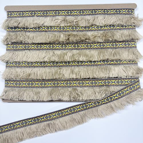 Fransenborte im Boho-Stil, Fransenbordüre, Nähfransen für Vorhänge, Teppiche und für andere Bastelarbeiten (Khaki), 40 mm (1,57 Zoll) von VOOMOLOVE