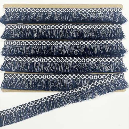 Fransenborte im Boho-Stil, Fransenbordüre, Nähfransen für Vorhänge, Teppiche und für andere Bastelarbeiten (Marineblau), 30 mm von VOOMOLOVE