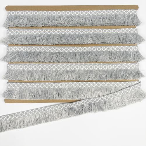 Fransenborte im Boho-Stil, Fransenbordüre, Nähfransen für Vorhänge, Teppiche und zum Erstellen anderer Bastelarbeiten (Hellgrau), 30 mm, Hellgrau von VOOMOLOVE