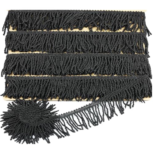 Fransenborte zum Nähen, Fransenquaste für Rock, Hochzeitskleid, Lampenschirm, Dekoration, Schwarz, 9,1 m, 5 cm breit, Schwarz Fransenborte zum Nähen, Fransenquaste für Rock, Hochzeitskleid, Lampenschirm, Dekoration, Schwarz, 9,1 m, 5 cm breit, Schwarz von VOOMOLOVE