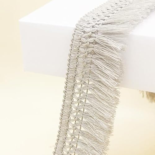 Fransenquasten im Vintage-Stil, geknotet, Baumwolle, Boho-Stil, lange Fransenborte für Vorhänge, Kissen, Teppiche, Lampen, Handwerk, Grau, 9,1 m von VOOMOLOVE