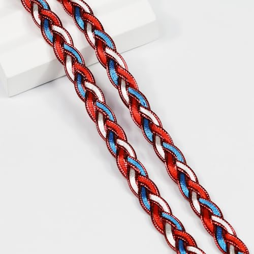Gimp Zopfborte, 12 mm, dekoratives Gurtband für alle Arten von genähten Kleidungsstücken, Vorhängen, Lampenschirmen, Sofas, DIY Nähen und Basteln (Rot/Weiß/Blau) von VOOMOLOVE