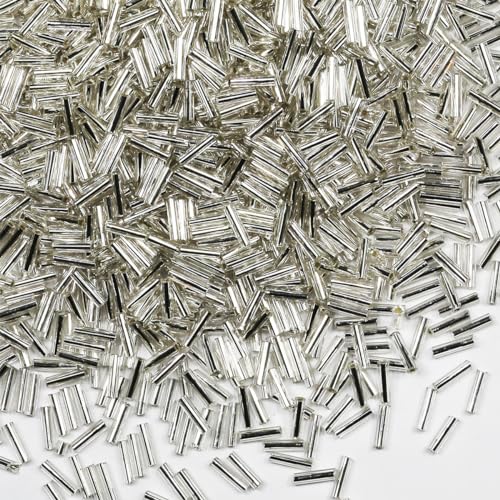 Glasperlen, Glasstifte, Rocailles, Länge 6 mm, Röhrenperlen für Schmuckherstellung, 2420 Stück/80 g, Silberfarben Glasperlen, Glasstifte, Rocailles, Länge 6 mm, Röhrenperlen für Schmuckherstellung, 2420 Stück/80 g, Silberfarben von VOOMOLOVE