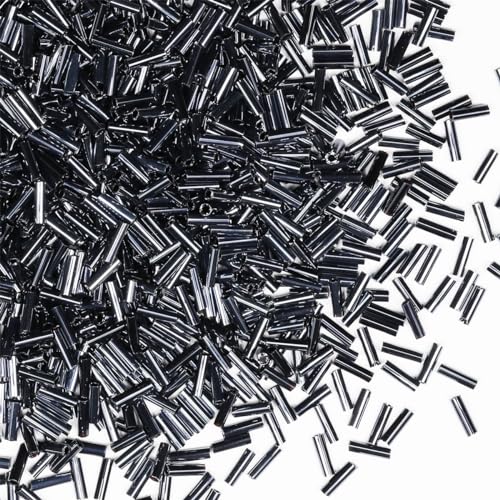 Glasperlen, Glasstifte, Rocailles, Länge 6 mm, Röhrenperlen für Schmuckherstellung, 2420 Stück/80 g, schwarze Perle Glasperlen, Glasstifte, Rocailles, Länge 6 mm, Röhrenperlen für Schmuckherstellung, 2420 Stück/80 g, schwarze Perle von VOOMOLOVE