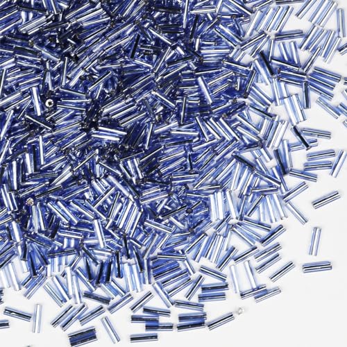 Glasperlen, Glasstifte, Rocailles, Länge 6 mm, Röhrenperlen für Schmuckherstellung, 2420 Stück/80 g (Blauer Silberkern) von VOOMOLOVE