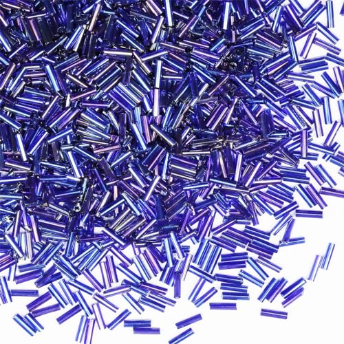 Glasperlen, Glasstifte, Rocailles, Länge 6 mm, Röhrenperlen für Schmuckherstellung, 2420 Stück/80 g (Königsblau-AB) von VOOMOLOVE