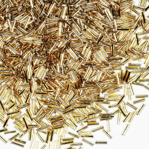 Glasperlen, Glasstifte, Rocailles, Länge 6 mm, Röhrenperlen für Schmuckherstellung, 2420 Stück/80 g (Silber in Gold) von VOOMOLOVE