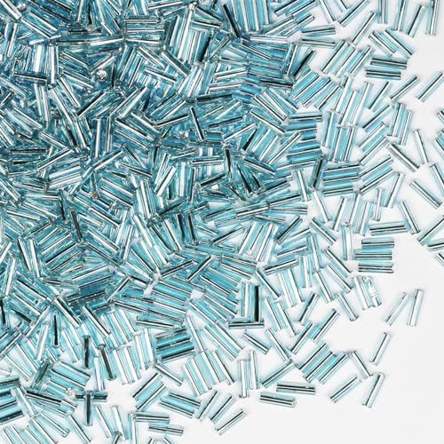 Glasperlen, Glasstifte, Rocailles, Länge 6 mm, Röhrenperlen für Schmuckherstellung, 2420 Stück/80 g (hellblauer Silberkern) von VOOMOLOVE