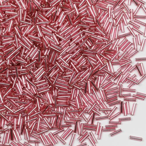 Glasperlen, Glasstifte, Rocailles, Länge 6 mm, Röhrenperlen für Schmuckherstellung, 2420 Stück/80 g (rosafarbener Silberkern) von VOOMOLOVE