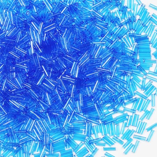 Glasperlen, Glasstifte, Rocailles, Länge 6 mm, Röhrenperlen für Schmuckherstellung, 2420 Stück/80 g (transparentes Blau) von VOOMOLOVE