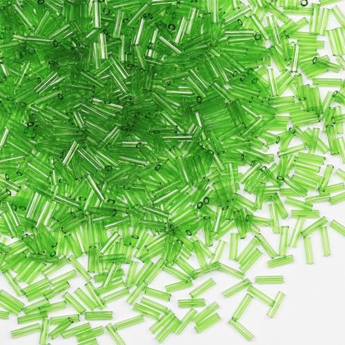 Glasperlen, Glasstifte, Rocailles, Länge 6 mm, Röhrenperlen für Schmuckherstellung, 2420 Stück/80 g (transparentes Grün) von VOOMOLOVE