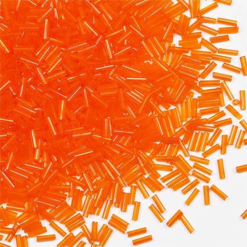 Glasperlen, Glasstifte, Rocailles, Länge 6 mm, Röhrenperlen für Schmuckherstellung, 2420 Stück/80 g (transparentes Orange) von VOOMOLOVE