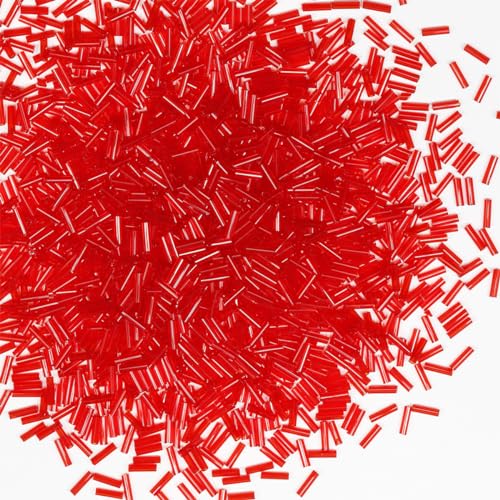 Glasperlen, Glasstifte, Rocailles, Länge 6 mm, Röhrenperlen für Schmuckherstellung, 2420 Stück/80 g (transparentes Rot) von VOOMOLOVE