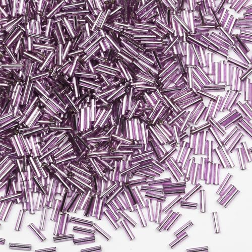 Glasperlen, Glasstifte, Rocailles, Länge 6 mm, Röhrenperlen für Schmuckherstellung, 2420 Stück/80 g (violett/silberner Kern) von VOOMOLOVE