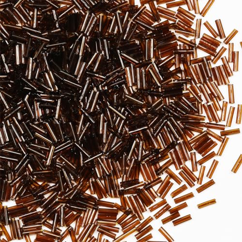 Glasperlen, Glasstifte, Rocailles, Länge 6 mm, Röhrenperlen für Schmuckherstellung, Braun, 2420 Stück/80 g von VOOMOLOVE