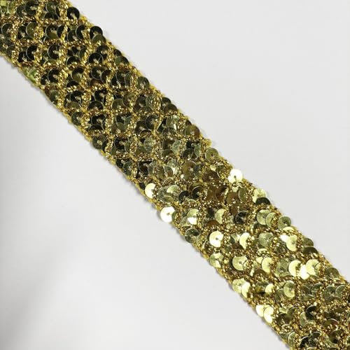 Goldenes Paillettenband, 32 mm breit, 4,5 m lang, ideal für Nähprojekte, Bastelarbeiten, Kostümherstellung und Heimdekoration (goldfarben) von VOOMOLOVE