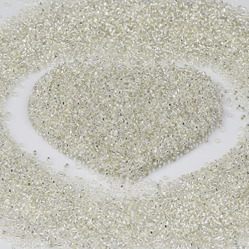 Großpackung 2 mm transparente silberne Rocailles für Schmuckherstellung, 110 g, ca. 9800 Stück, 12/0 Glasperlen für die Herstellung von Ohrringen, Armbändern, Anhängern, Taillenschmuck, DIY Großpackung 2 mm transparente silberne Rocailles für Schmuckherstellung, 110 g, ca. 9800 Stück, 12/0 Glasperlen für die Herstellung von Ohrringen, Armbändern, Anhängern, Taillenschmuck, DIY von VOOMOLOVE
