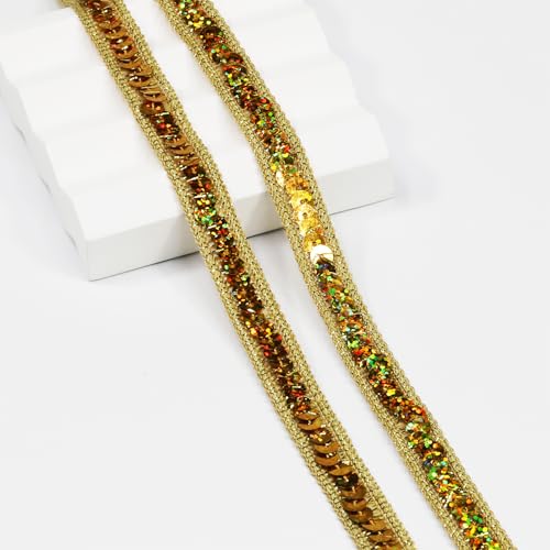 Länge 12 m, Breite 12 mm, glänzendes goldfarbenes Paillettenband, zum Nähen, Basteln, Kostüme, Heimdekoration (glänzendes Gold) von VOOMOLOVE