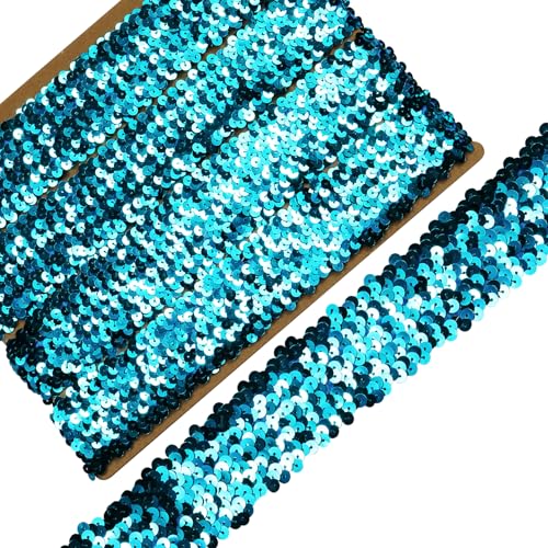 Länge 4,5 m, Breite 4,8 cm, Seeblau, elastisches Paillettenband zum Nähen, Kleid, Tanzkostüme, Kopfband (Seeblau) von VOOMOLOVE