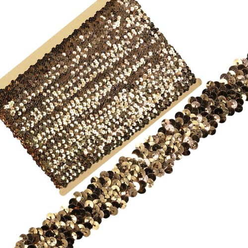 VOOMOLOVE: 9,1 m Länge, 3 cm Breite, braunes elastisches Paillettenband zum Nähen, für Kostüme, Tanz, Dekoration (Braun, 30 mm) von VOOMOLOVE