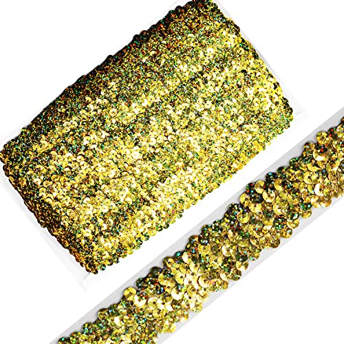 Länge 9,1 m, Breite 2,8 cm, elastisches, glänzendes goldfarbenes Band zum Nähen, Kleid, Tanzkostüme, Stirnband (glänzendes Gold) von VOOMOLOVE
