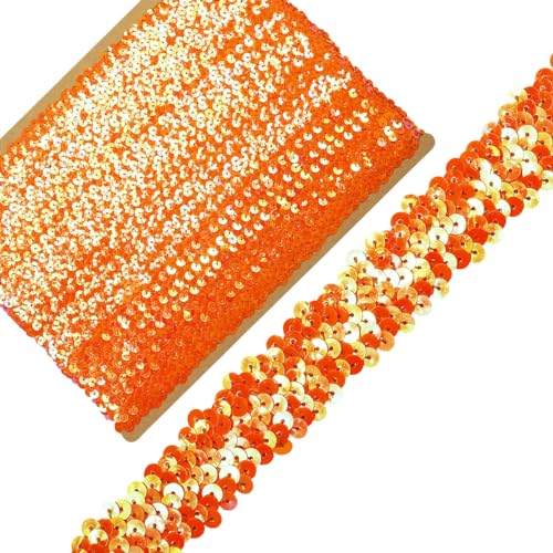 Länge 9,1 m, Breite 2,8 cm, orangefarbenes elastisches Paillettenband zum Nähen, Kleid, Tanzkostüme, Stirnband (Orange - AB-30 mm) von VOOMOLOVE