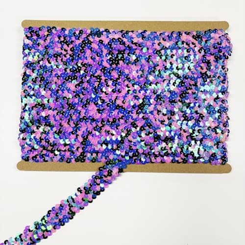 Länge 9,1 m, Breite 30 mm, violette Mischung aus elastischem Paillettenband zum Nähen, Kleid, Tanzkostüme, Stirnband (Violett-Mix) von VOOMOLOVE