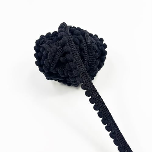 Mini-Pom-Pompon, klein, rund, Fransenbordüre, DIY, Basteln, Nähzubehör für Zuhause, Vorhang, Kleidung, Kissen, Dekoration, Schwarz, 20 Meter breit, 1 cm breit Mini-Pom-Pompon, klein, rund, Fransenbordüre, DIY, Basteln, Nähzubehör für Zuhause, Vorhang, Kleidung, Kissen, Dekoration, Schwarz, 20 Meter breit, 1 cm breit von VOOMOLOVE