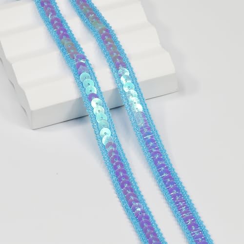 Paillettenband, Länge 12 m, Breite 12 mm, Himmelblau, zum Nähen, Basteln, Kostüme, Heimdekoration (Himmelblau) von VOOMOLOVE