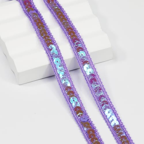 Paillettenband, Länge: 12 m, Breite: 12 mm, Hellviolett, zum Nähen, Basteln, Kostüme, Heimdekoration (Hellviolett) von VOOMOLOVE