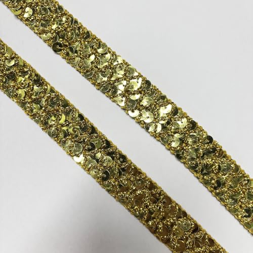 Paillettenband, lang, 12 mm breit, ideal für Nähprojekte, Bastelarbeiten, Kostümherstellung und Heimdekoration (goldfarben) von VOOMOLOVE