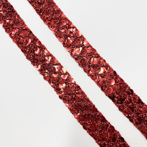 Paillettenband, lang, 22 mm breit, Rot Ideal für Nähprojekte, Bastelarbeiten, Kostümherstellung und Heimdekoration (Rot) von VOOMOLOVE